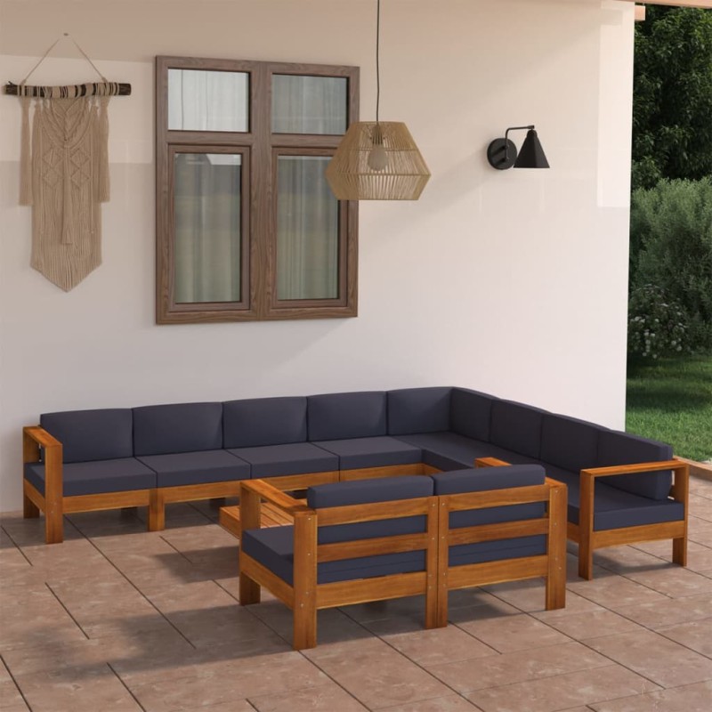 vidaXL 10-tlg. Garten-Lounge-Set mit Dunkelgrauen Auflagen Akazienholz vidaXL 10-tlg. Garten-Lounge-Set mit Dunkelgrauen Auflagen Akazienholz