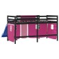 vidaXL Kinderhochbett mit Vorhängen Rosa 90x200 cm Massivholz Kiefer vidaXL Kinderhochbett mit Vorhängen Rosa 90x200 cm Massivholz Kiefer