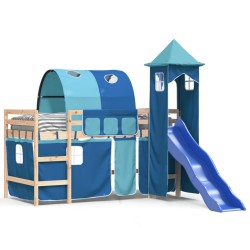 vidaXL Kinderhochbett mit Turm Blau 90x200 cm Massivholz Kiefer