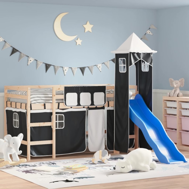 vidaXL Kinderhochbett mit Turm Weiß & Schwarz 90x200 cm Kiefernholz vidaXL Kinderhochbett mit Turm Weiß & Schwarz 90x200 cm Kiefernholz