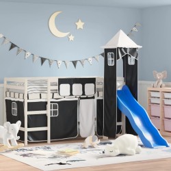 vidaXL Kinderhochbett mit Turm Weiß & Schwarz 80x200 cm Kiefernholz