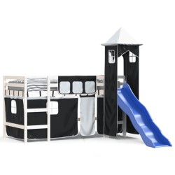 vidaXL Kinderhochbett mit Turm Weiß & Schwarz 80x200 cm Kiefernholz
