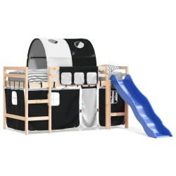 vidaXL Kinderhochbett mit Tunnel Weiß & Schwarz 90x190 cm Kiefernholz