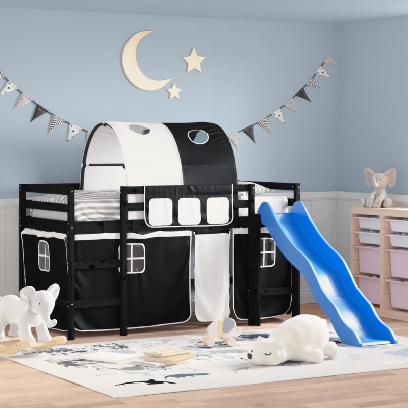 vidaXL Kinderhochbett mit Tunnel Weiß & Schwarz 80x200 cm Kiefernholz vidaXL Kinderhochbett mit Tunnel Weiß & Schwarz 80x200 cm Kiefernholz