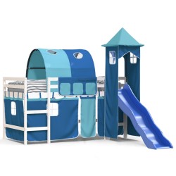 vidaXL Kinderhochbett mit Turm Blau 80x200 cm Massivholz Kiefer