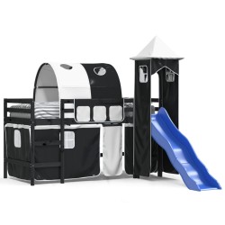 vidaXL Kinderhochbett mit Turm Weiß & Schwarz 90x200 cm Kiefernholz