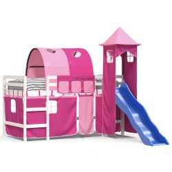 vidaXL Kinderhochbett mit Turm Rosa 90x190 cm Massivholz Kiefer