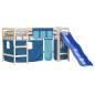 vidaXL Kinderhochbett mit Vorhängen Blau 90x190 cm Massivholz Kiefer