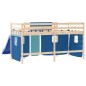 vidaXL Kinderhochbett mit Vorhängen Blau 90x190 cm Massivholz Kiefer