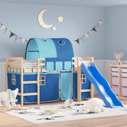 vidaXL Kinderhochbett mit Tunnel Blau 90x200 cm Massivholz Kiefer