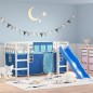 vidaXL Kinderhochbett mit Vorhängen Blau 90x190 cm Massivholz Kiefer vidaXL Kinderhochbett mit Vorhängen Blau 90x190 cm Massivholz Kiefer