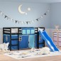 vidaXL Kinderhochbett mit Vorhängen Blau 90x200 cm Massivholz Kiefer vidaXL Kinderhochbett mit Vorhängen Blau 90x200 cm Massivholz Kiefer