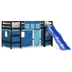 vidaXL Kinderhochbett mit Vorhängen Blau 90x200 cm Massivholz Kiefer