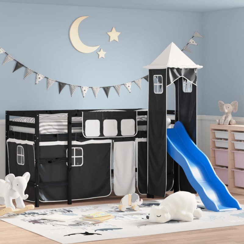 vidaXL Kinderhochbett mit Turm Weiß & Schwarz 90x200 cm Kiefernholz vidaXL Kinderhochbett mit Turm Weiß & Schwarz 90x200 cm Kiefernholz