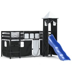vidaXL Kinderhochbett mit Turm Weiß & Schwarz 90x200 cm Kiefernholz