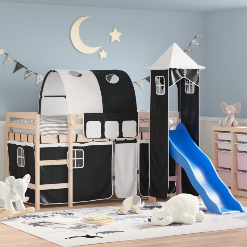vidaXL Kinderhochbett mit Turm Weiß & Schwarz 90x200 cm Kiefernholz vidaXL Kinderhochbett mit Turm Weiß & Schwarz 90x200 cm Kiefernholz