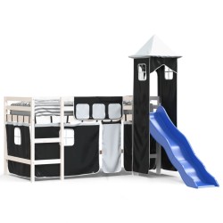 vidaXL Kinderhochbett mit Turm Weiß & Schwarz 90x190 cm Kiefernholz
