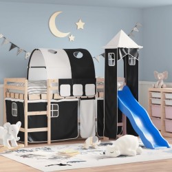 vidaXL Kinderhochbett mit Turm Weiß & Schwarz 90x190 cm Kiefernholz