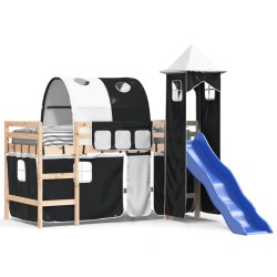 vidaXL Kinderhochbett mit Turm Weiß & Schwarz 90x190 cm Kiefernholz