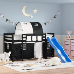 vidaXL Kinderhochbett mit Tunnel Weiß & Schwarz 90x190 cm Kiefernholz