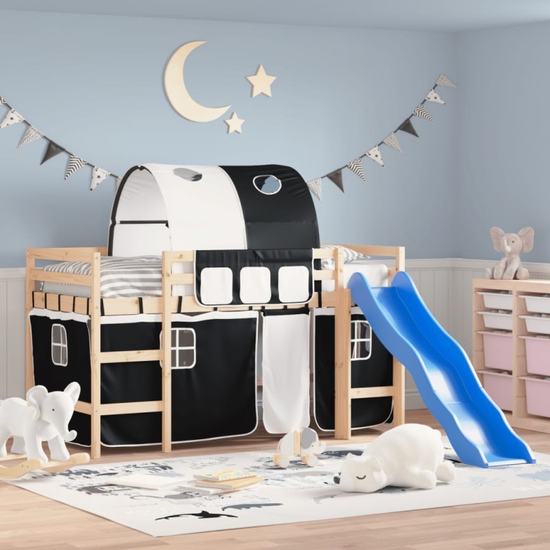 vidaXL Kinderhochbett mit Tunnel Weiß & Schwarz 80x200 cm Kiefernholz vidaXL Kinderhochbett mit Tunnel Weiß & Schwarz 80x200 cm Kiefernholz