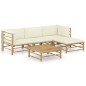 5-tlg. Garten-Lounge-Set mit Cremeweißen Kissen Bambus 5-tlg. Garten-Lounge-Set mit Cremeweißen Kissen Bambus