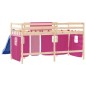 vidaXL Kinderhochbett mit Vorhängen Rosa 90x200 cm Massivholz Kiefer vidaXL Kinderhochbett mit Vorhängen Rosa 90x200 cm Massivholz Kiefer