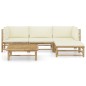 5-tlg. Garten-Lounge-Set mit Cremeweißen Kissen Bambus 5-tlg. Garten-Lounge-Set mit Cremeweißen Kissen Bambus