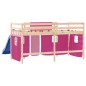 vidaXL Kinderhochbett mit Vorhängen Rosa 90x190 cm Massivholz Kiefer vidaXL Kinderhochbett mit Vorhängen Rosa 90x190 cm Massivholz Kiefer