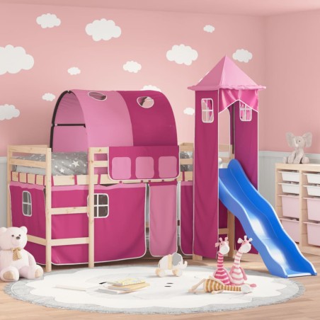 vidaXL Kinderhochbett mit Turm Rosa 90x190 cm Massivholz Kiefer