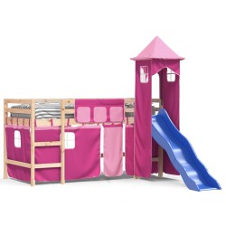 vidaXL Kinderhochbett mit Turm Rosa 90x200 cm Massivholz Kiefer