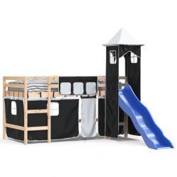 vidaXL Kinderhochbett mit Turm Weiß & Schwarz 90x190 cm Kiefernholz
