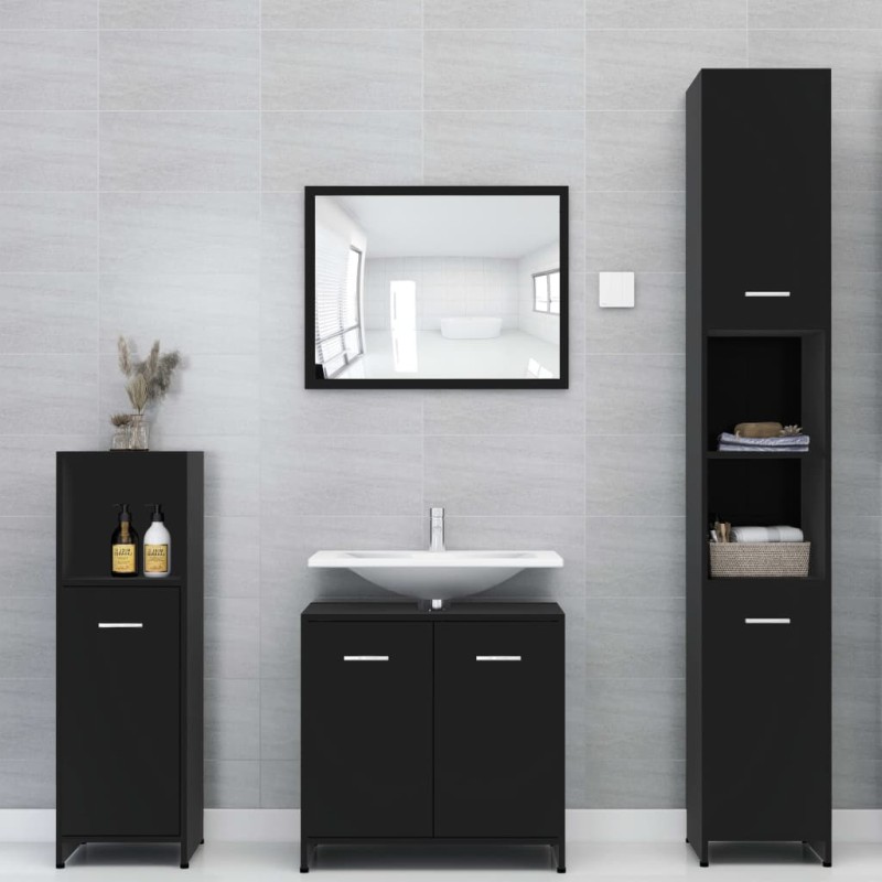 vidaXL 4-tlg. Badmöbel-Set Schwarz Holzwerkstoff vidaXL 4-tlg. Badmöbel-Set Schwarz Holzwerkstoff