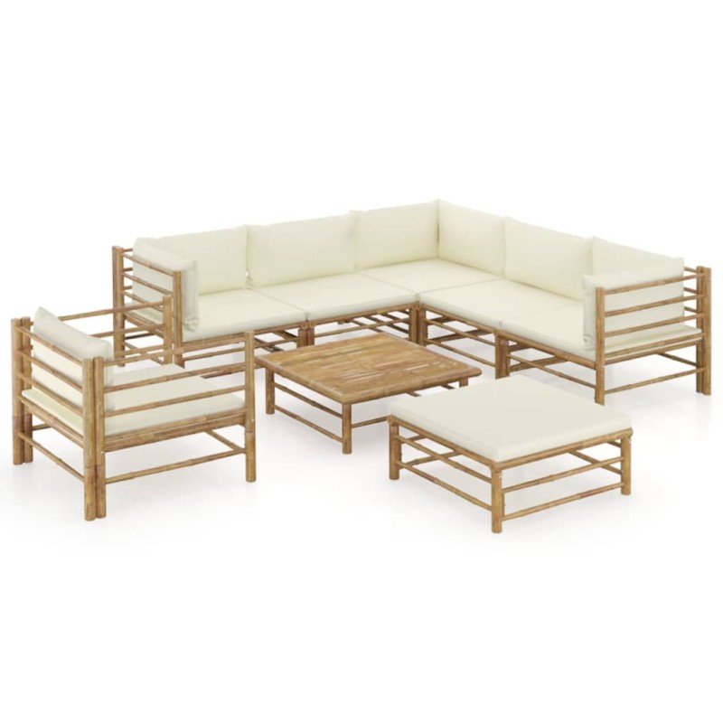 8-tlg. Garten-Lounge-Set mit Cremeweißen Kissen Bambus 8-tlg. Garten-Lounge-Set mit Cremeweißen Kissen Bambus
