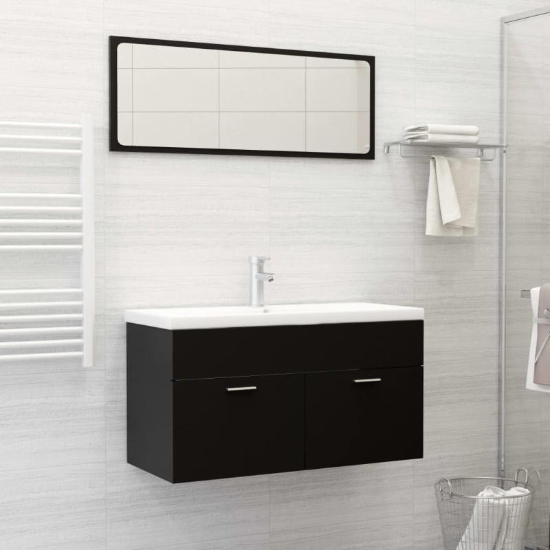 vidaXL Badmöbel-Set Schwarz Holzwerkstoff vidaXL Badmöbel-Set Schwarz Holzwerkstoff