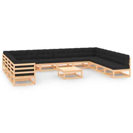 vidaXL 13-tlg. Garten-Lounge-Set mit Kissen Massivholz Kiefer
