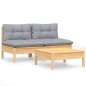 vidaXL 3-tlg. Garten-Lounge-Set mit Grauen Kissen Kiefernholz vidaXL 3-tlg. Garten-Lounge-Set mit Grauen Kissen Kiefernholz