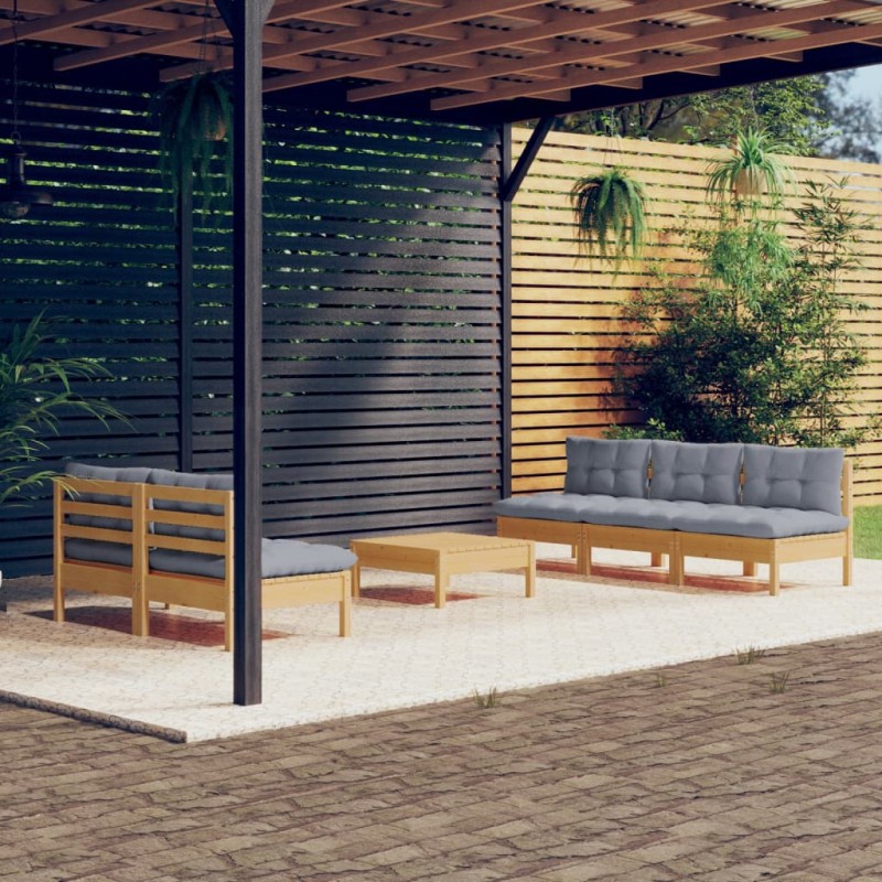 vidaXL 6-tlg. Garten-Lounge-Set mit Grauen Kissen Kiefernholz vidaXL 6-tlg. Garten-Lounge-Set mit Grauen Kissen Kiefernholz