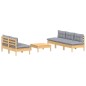 vidaXL 6-tlg. Garten-Lounge-Set mit Grauen Kissen Kiefernholz vidaXL 6-tlg. Garten-Lounge-Set mit Grauen Kissen Kiefernholz