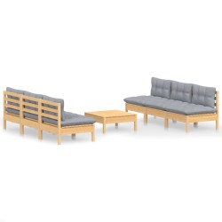 vidaXL 7-tlg. Garten-Lounge-Set mit Grauen Kissen Kiefernholz