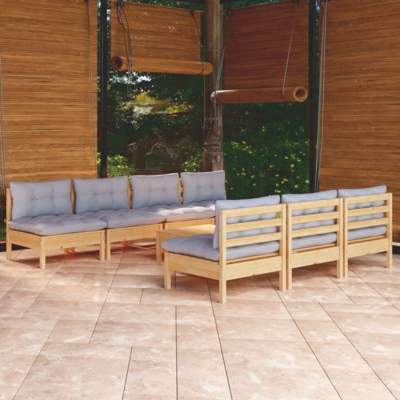 vidaXL 8-tlg. Garten-Lounge-Set mit Grauen Kissen Kiefernholz vidaXL 8-tlg. Garten-Lounge-Set mit Grauen Kissen Kiefernholz