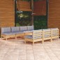 vidaXL 8-tlg. Garten-Lounge-Set mit Grauen Kissen Kiefernholz vidaXL 8-tlg. Garten-Lounge-Set mit Grauen Kissen Kiefernholz