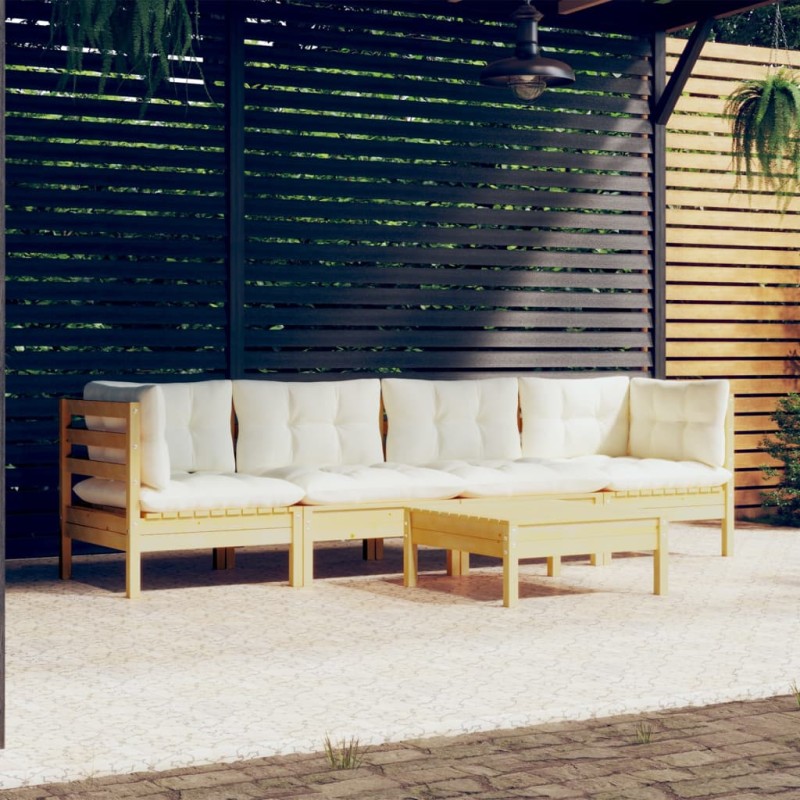 vidaXL 5-tlg. Garten-Lounge-Set mit Creme Kissen Kiefer Massivholz vidaXL 5-tlg. Garten-Lounge-Set mit Creme Kissen Kiefer Massivholz