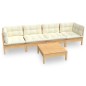 vidaXL 5-tlg. Garten-Lounge-Set mit Creme Kissen Kiefer Massivholz vidaXL 5-tlg. Garten-Lounge-Set mit Creme Kissen Kiefer Massivholz