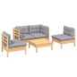 vidaXL 5-tlg. Garten-Lounge-Set mit Grauen Kissen Kiefer Massivholz vidaXL 5-tlg. Garten-Lounge-Set mit Grauen Kissen Kiefer Massivholz