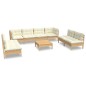 vidaXL 9-tlg. Garten-Lounge-Set mit Creme Kissen Massivholz Kiefer vidaXL 9-tlg. Garten-Lounge-Set mit Creme Kissen Massivholz Kiefer
