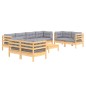 vidaXL 9-tlg. Garten-Lounge-Set mit Grauen Kissen Kiefer Massivholz vidaXL 9-tlg. Garten-Lounge-Set mit Grauen Kissen Kiefer Massivholz