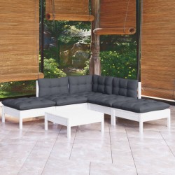 vidaXL 6-tlg. Garten-Lounge-Set mit Kissen Weiß Kiefernholz