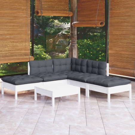 vidaXL 6-tlg. Garten-Lounge-Set mit Kissen Weiß Kiefernholz