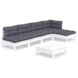 vidaXL 6-tlg. Garten-Lounge-Set mit Kissen Weiß Kiefernholz